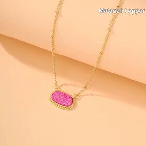 Gold-Plated Necklace with Pink Druzy Pendant